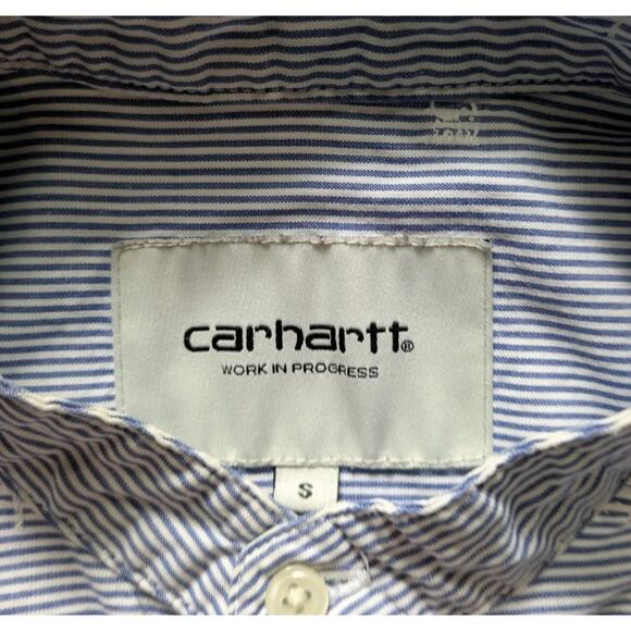 Carhartt WIP Orton Blue & White Striped, BAND COLLAR - Small RARE - Picture 10 of 16